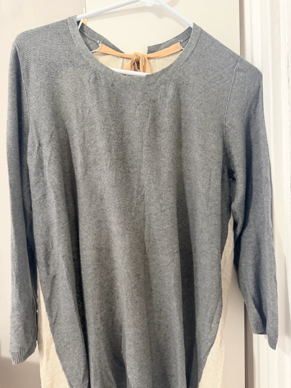 Babaton Grey Crewneck Sweater with Cream Side Panels